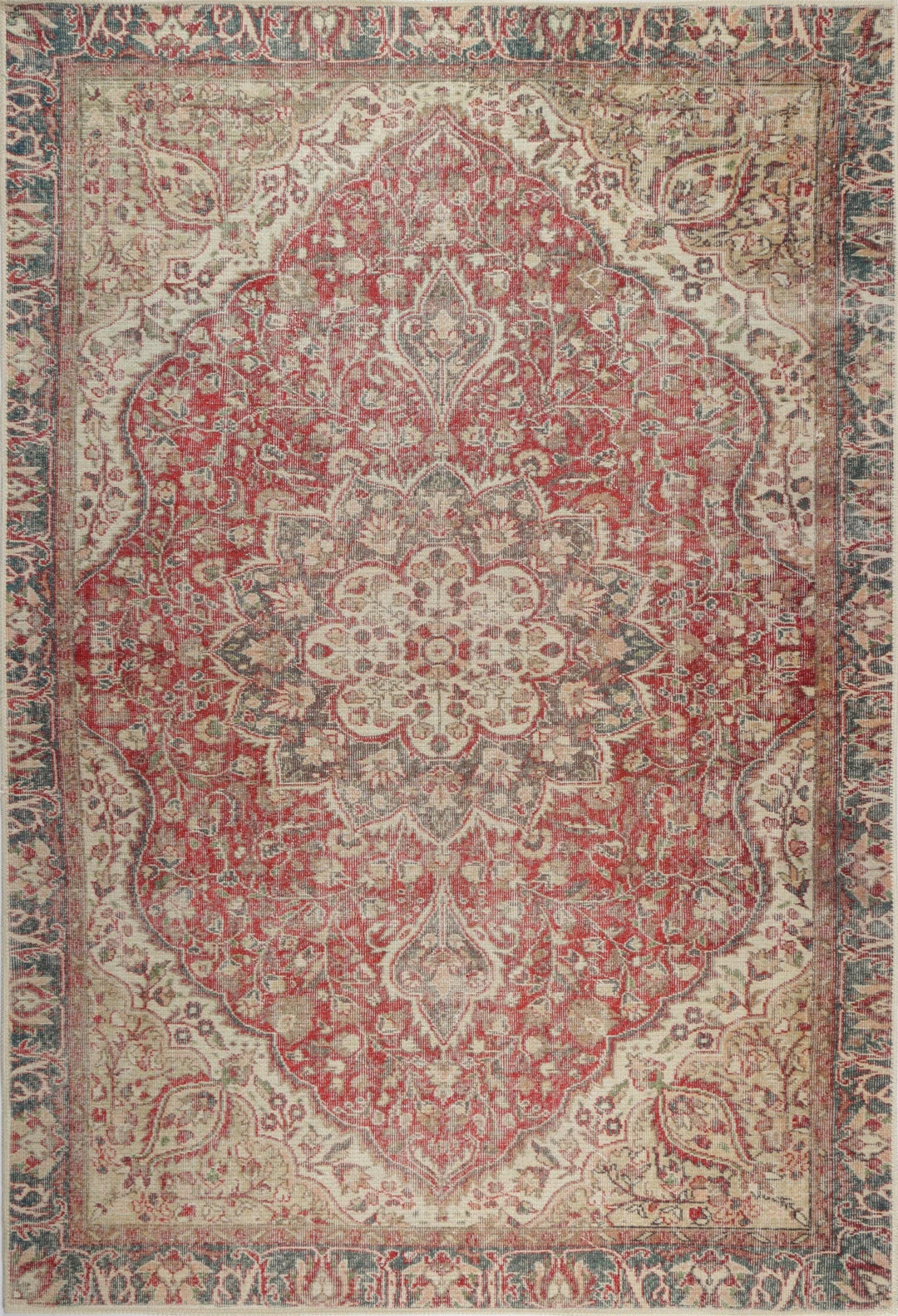 Vintage Crown Albert Red & Gold Distressed Vintage Rug -(2869-00)