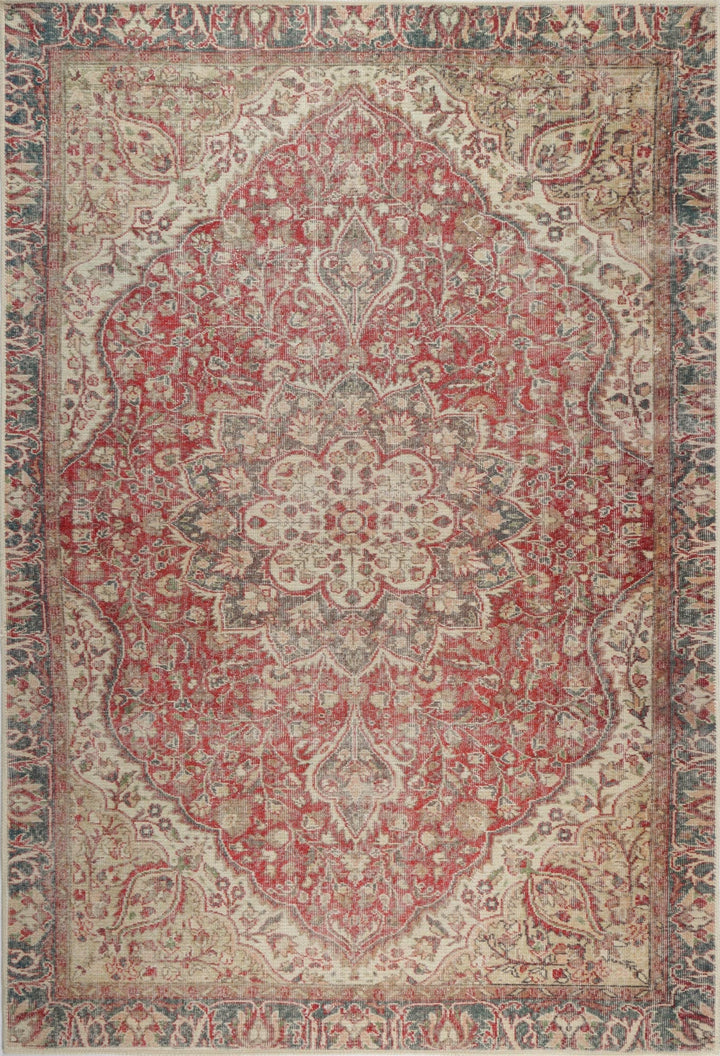 Vintage Crown Albert Red & Gold Distressed Vintage Rug -(2869-00)