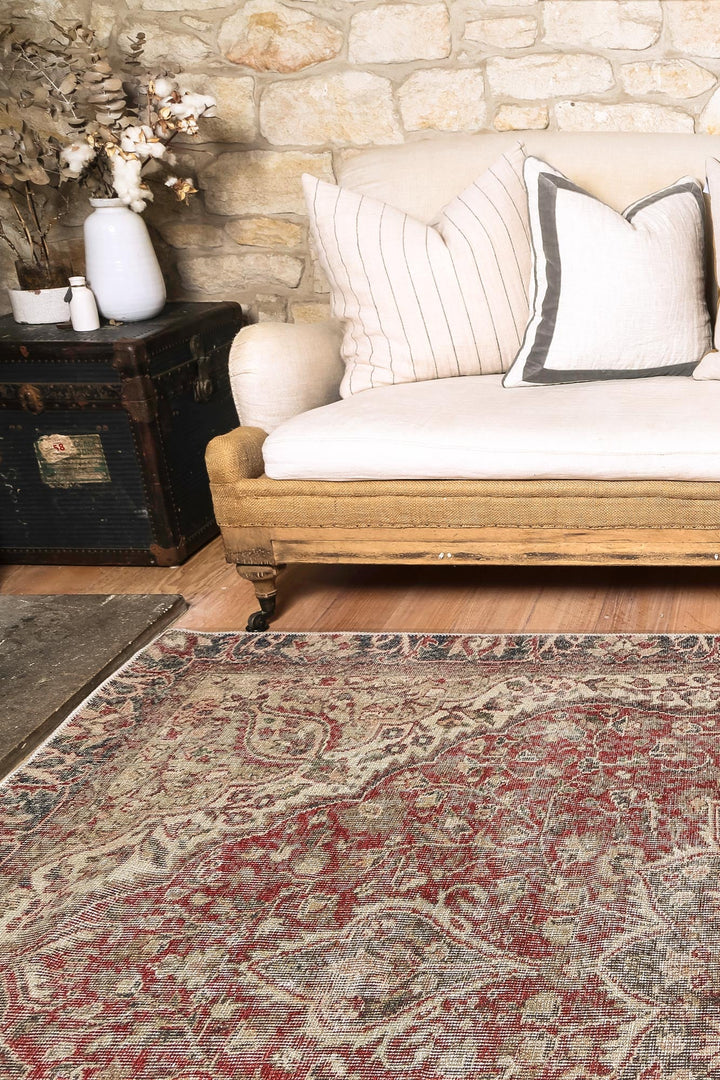 Vintage Crown Albert Red & Gold Distressed Vintage Rug -(2869-00)
