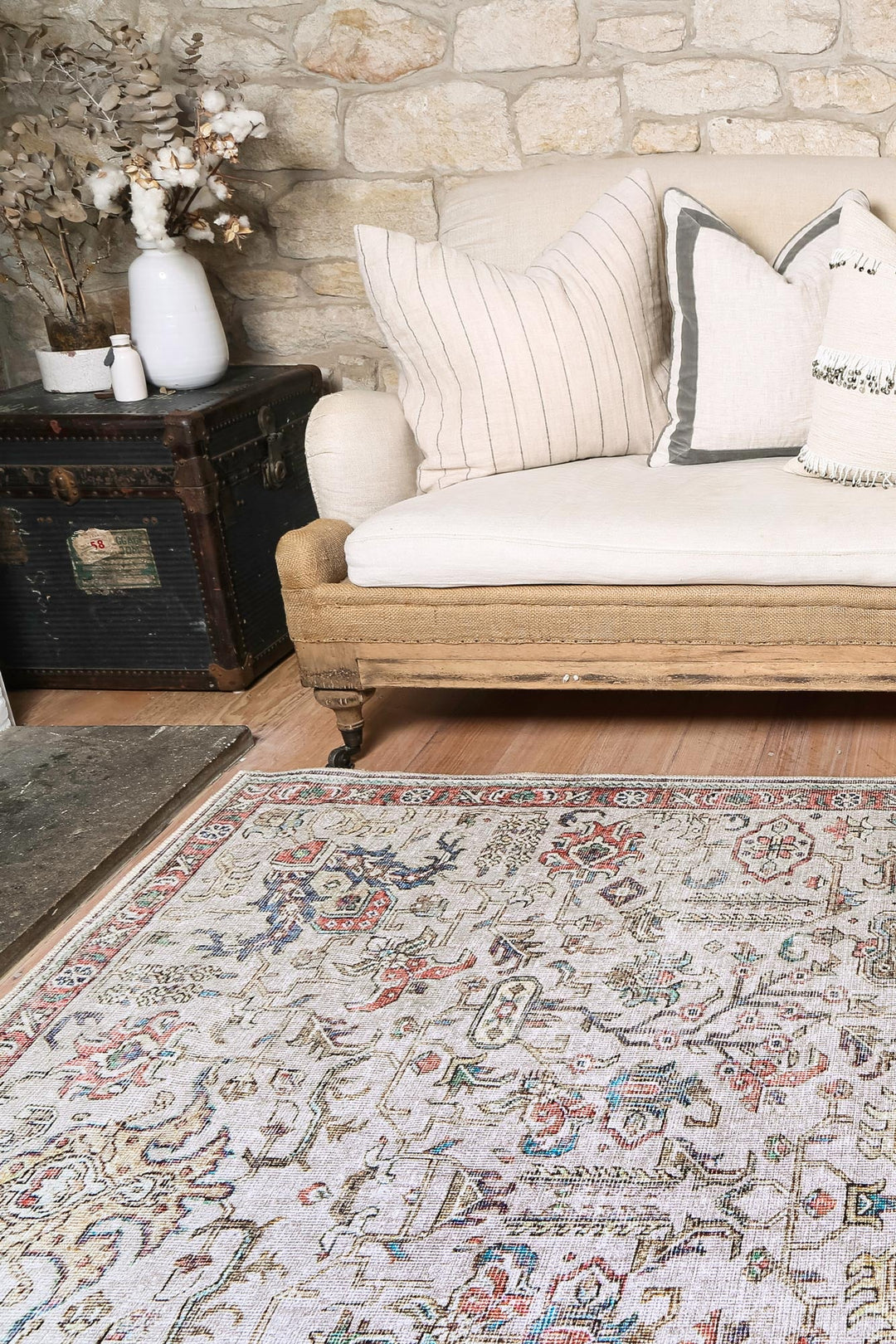 Vintage Crown Rudolph Ivory & Multi Distressed Vintage Rug - 316902 ...